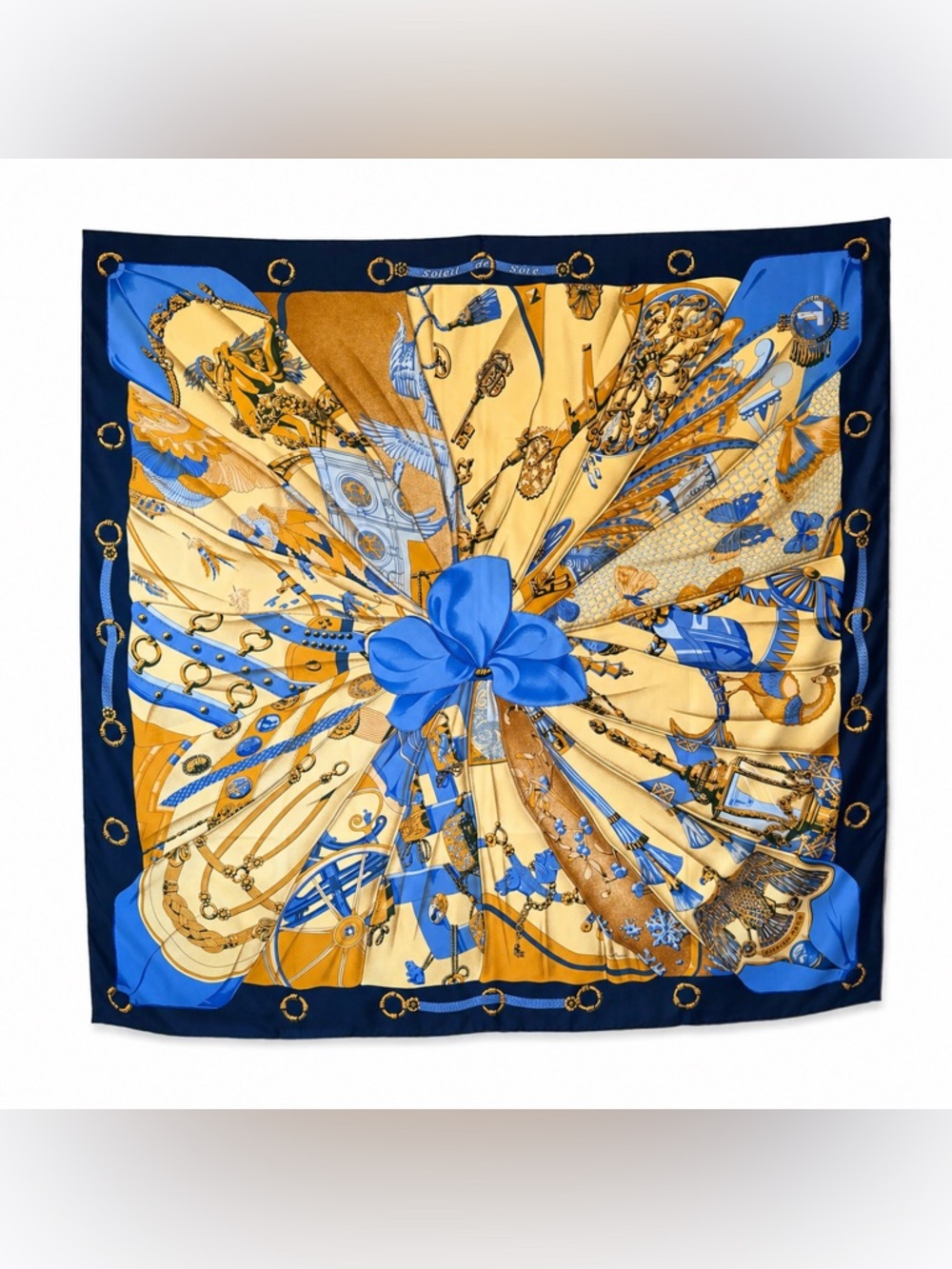 Hermès Carré Soleil de Soie Silk Scarf by Caty Latham Navy Blue
